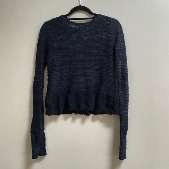 Hollister Navy Blue Cropped Knit Sweater Lace Hem - Picture 5 of 5